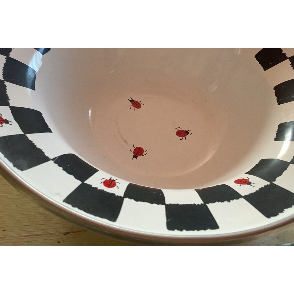 Charming enamel serving bowl plus one pink enamel plate